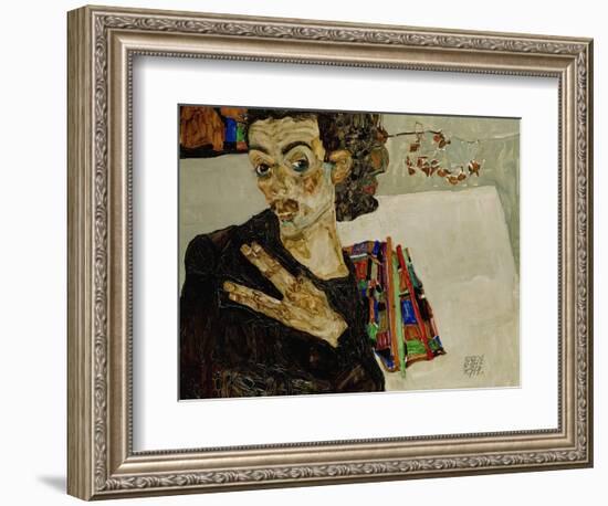 Self-Portrait with Spread Fingers, 1911-Egon Schiele-Framed Giclee Print