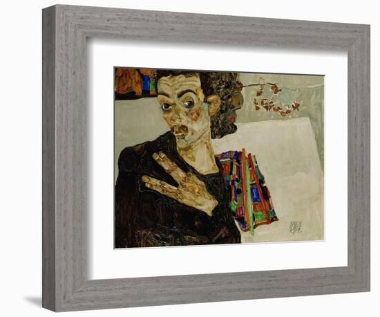 Self-Portrait with Spread Fingers, 1911-Egon Schiele-Framed Giclee Print