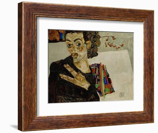 Self-Portrait with Spread Fingers, 1911-Egon Schiele-Framed Giclee Print