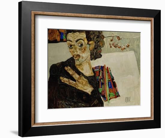 Self-Portrait with Spread Fingers, 1911-Egon Schiele-Framed Giclee Print