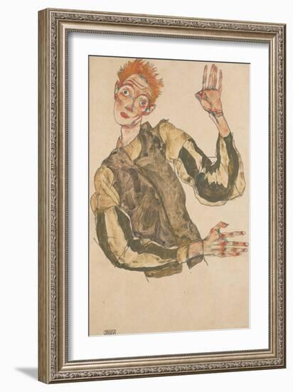 Self-Portrait with Striped Armlets, 1915-Egon Schiele-Framed Giclee Print