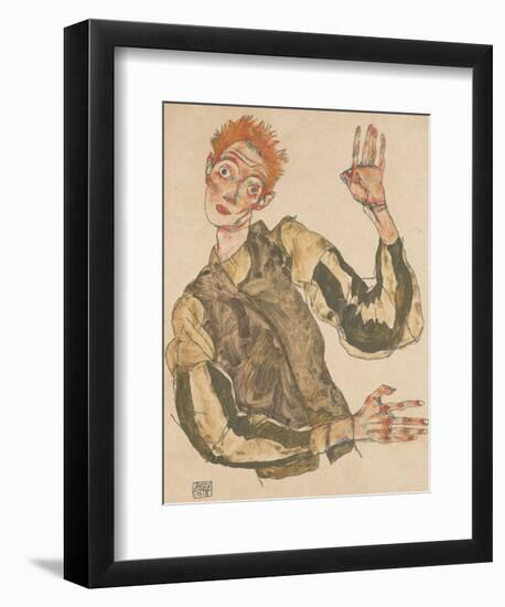 Self-Portrait with Striped Armlets-Egon Schiele-Framed Art Print