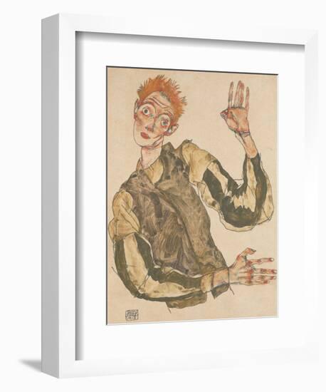 Self-Portrait with Striped Armlets-Egon Schiele-Framed Art Print