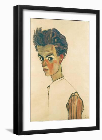 Self-Portrait with Striped Shirt, 1910-Egon Schiele-Framed Premium Giclee Print