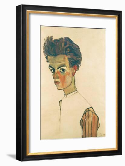 Self-Portrait with Striped Shirt, 1910-Egon Schiele-Framed Premium Giclee Print