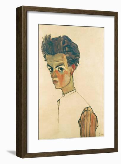 Self-Portrait with Striped Shirt, 1910-Egon Schiele-Framed Premium Giclee Print