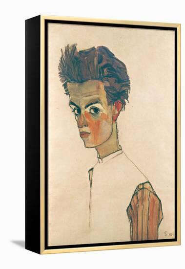 Self-Portrait with Striped Shirt, 1910-Egon Schiele-Framed Premier Image Canvas