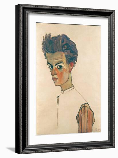 Self-Portrait with Striped Shirt, 1910-Egon Schiele-Framed Giclee Print