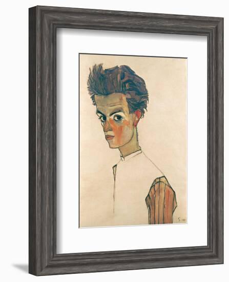 Self-Portrait with Striped Shirt-Egon Schiele-Framed Art Print