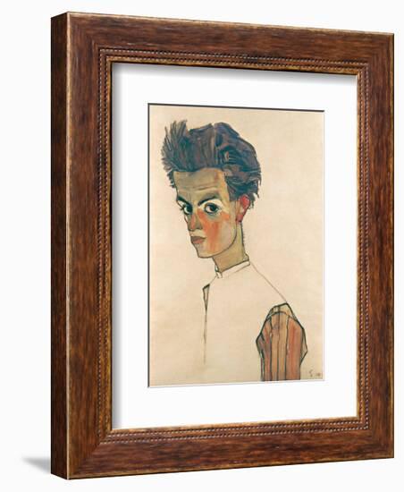 Self-Portrait with Striped Shirt-Egon Schiele-Framed Art Print