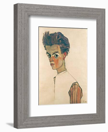 Self-Portrait with Striped Shirt-Egon Schiele-Framed Art Print