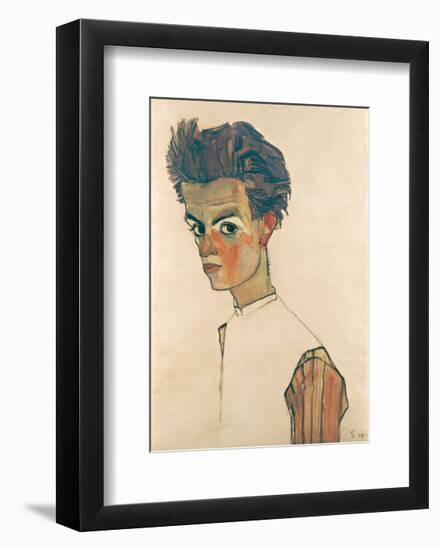Self-Portrait with Striped Shirt-Egon Schiele-Framed Art Print