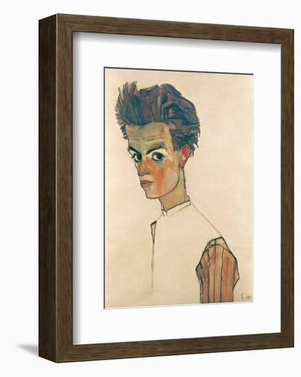 Self-Portrait with Striped Shirt-Egon Schiele-Framed Art Print