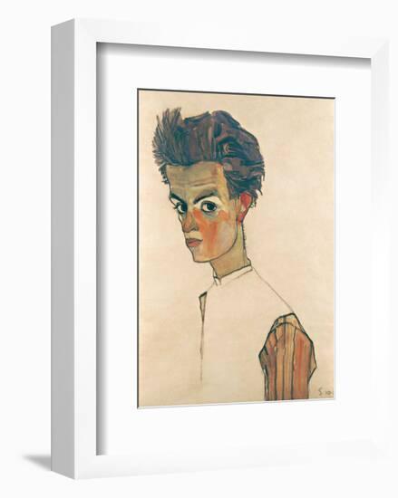 Self-Portrait with Striped Shirt-Egon Schiele-Framed Art Print