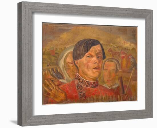 Self-Portrait with the Cock and the Hen, C. 1924-Boris Dmitryevich Grigoriev-Framed Giclee Print
