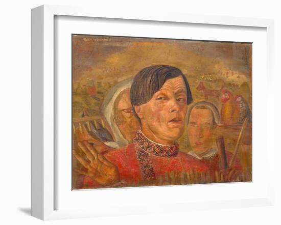 Self-Portrait with the Cock and the Hen, C. 1924-Boris Dmitryevich Grigoriev-Framed Giclee Print