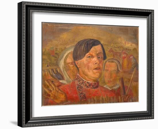 Self-Portrait with the Cock and the Hen, C. 1924-Boris Dmitryevich Grigoriev-Framed Giclee Print