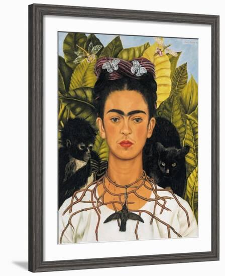 Self-Portrait with Thorn Necklace and Hummingbird, c.1940-Frida Kahlo-Framed Art Print