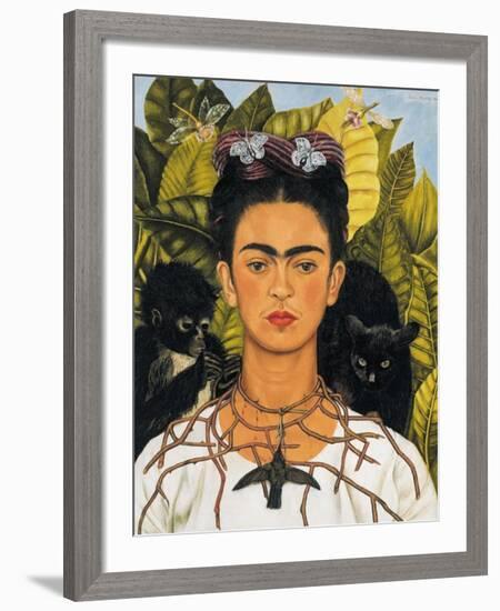 Self-Portrait with Thorn Necklace and Hummingbird, c.1940-Frida Kahlo-Framed Art Print