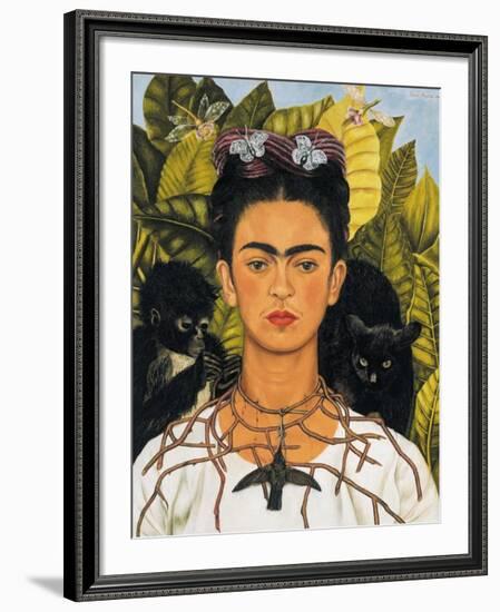 Self-Portrait with Thorn Necklace and Hummingbird, c.1940-Frida Kahlo-Framed Art Print