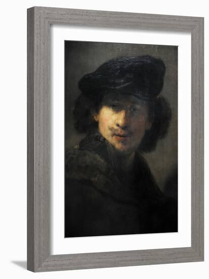 Self-Portrait with Velvet Beret and Furred Mantel, 1634, by Rembrandt (1606-1669)-Rembrandt van Rijn-Framed Giclee Print