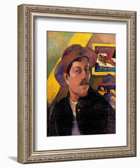 Self portrait with Yellow Christ-Paul Gauguin-Framed Art Print