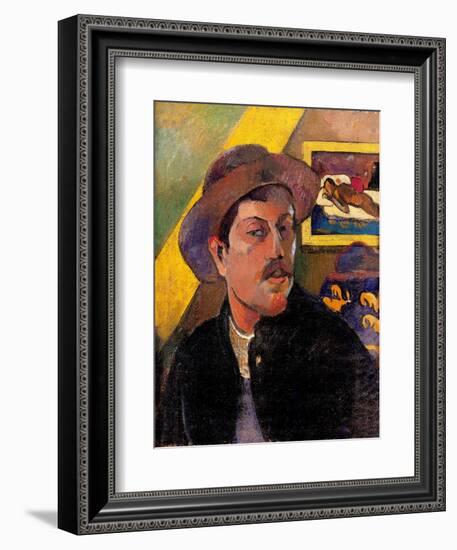 Self portrait with Yellow Christ-Paul Gauguin-Framed Art Print