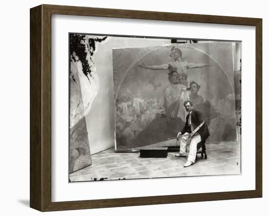 Self Portrait, Working on a Mural for the Lord Mayor's Hall, Obecni Dum, Prague, c.1910-Alphonse Mucha-Framed Photographic Print