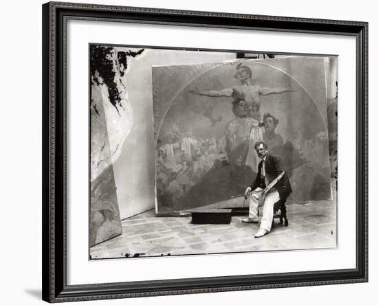 Self Portrait, Working on a Mural for the Lord Mayor's Hall, Obecni Dum, Prague, c.1910-Alphonse Mucha-Framed Photographic Print