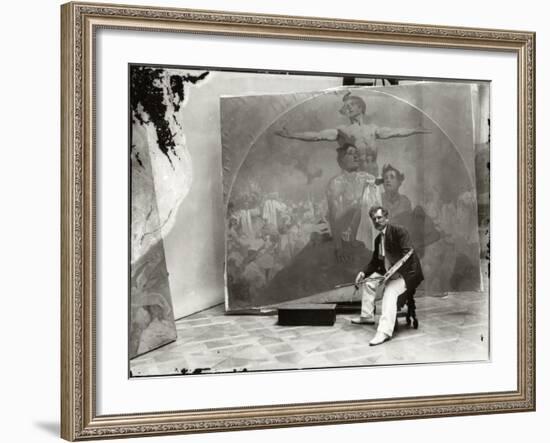 Self Portrait, Working on a Mural for the Lord Mayor's Hall, Obecni Dum, Prague, c.1910-Alphonse Mucha-Framed Photographic Print