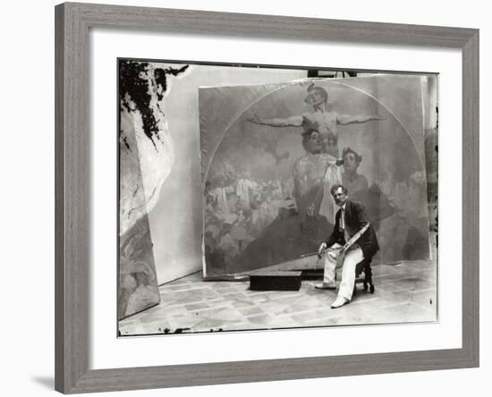 Self Portrait, Working on a Mural for the Lord Mayor's Hall, Obecni Dum, Prague, c.1910-Alphonse Mucha-Framed Photographic Print