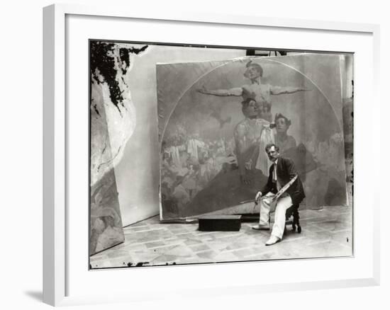 Self Portrait, Working on a Mural for the Lord Mayor's Hall, Obecni Dum, Prague, c.1910-Alphonse Mucha-Framed Photographic Print