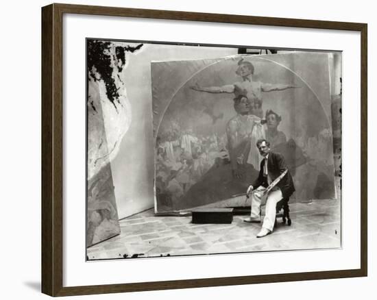 Self Portrait, Working on a Mural for the Lord Mayor's Hall, Obecni Dum, Prague, c.1910-Alphonse Mucha-Framed Photographic Print