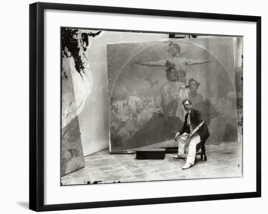 Self Portrait, Working on a Mural for the Lord Mayor's Hall, Obecni Dum, Prague, c.1910-Alphonse Mucha-Framed Photographic Print