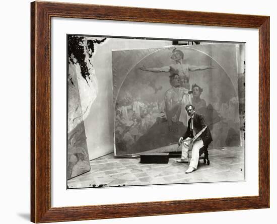 Self Portrait, Working on a Mural for the Lord Mayor's Hall, Obecni Dum, Prague, c.1910-Alphonse Mucha-Framed Photographic Print