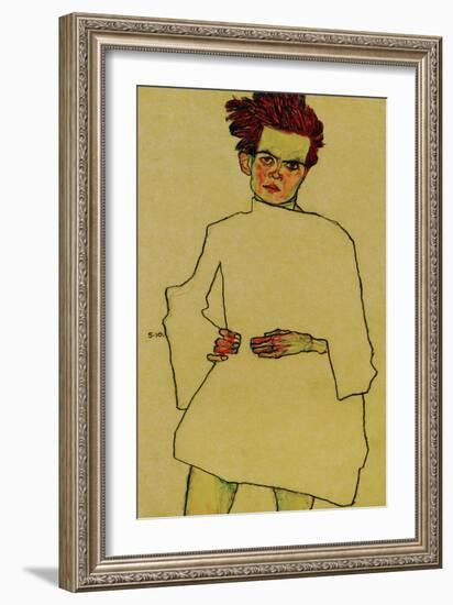 Selfportrait with Shirt, 1910-Egon Schiele-Framed Giclee Print