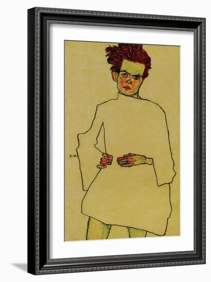 Selfportrait with Shirt, 1910-Egon Schiele-Framed Giclee Print