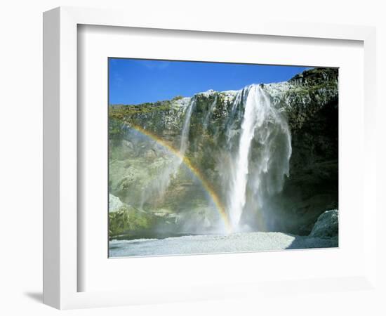 Seljalandsfoss Waterfall and Rainbow, Southern Area, Iceland, Polar Regions-Simon Harris-Framed Photographic Print