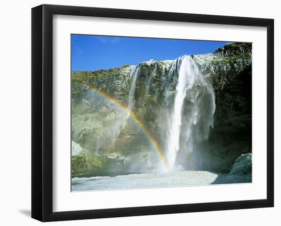 Seljalandsfoss Waterfall and Rainbow, Southern Area, Iceland, Polar Regions-Simon Harris-Framed Photographic Print