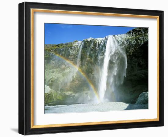 Seljalandsfoss Waterfall and Rainbow, Southern Area, Iceland, Polar Regions-Simon Harris-Framed Photographic Print