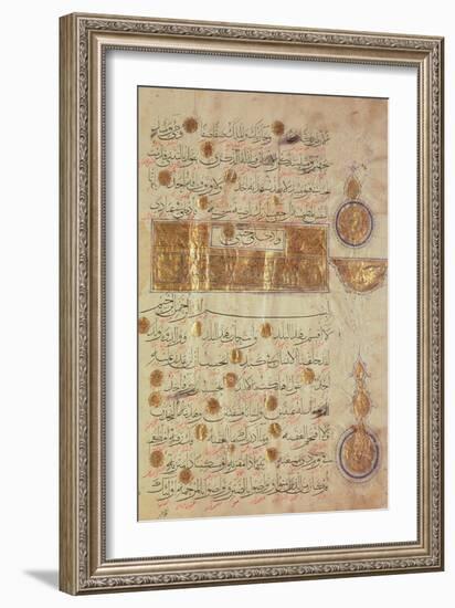 Seljuk Style Koran with Coloured Inscriptions and Decorative Counting Medallions in the Margins-null-Framed Giclee Print