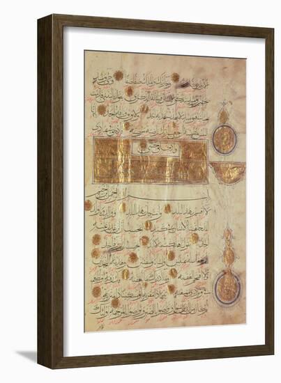 Seljuk Style Koran with Coloured Inscriptions and Decorative Counting Medallions in the Margins-null-Framed Giclee Print