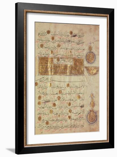 Seljuk Style Koran with Coloured Inscriptions and Decorative Counting Medallions in the Margins-null-Framed Giclee Print