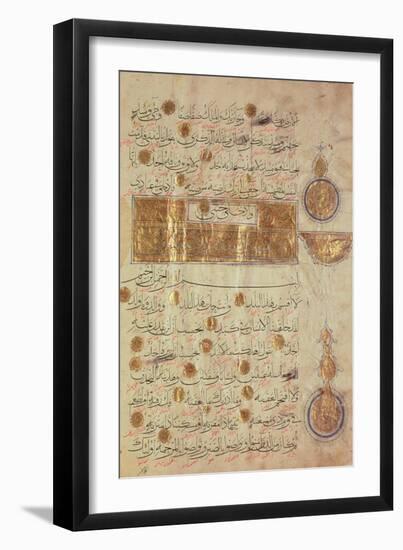 Seljuk Style Koran with Coloured Inscriptions and Decorative Counting Medallions in the Margins-null-Framed Giclee Print