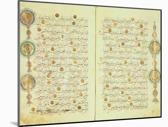 Seljuk Style Koran with Illuminated Sunburst Marks and Small Trees in the Margin-null-Mounted Giclee Print