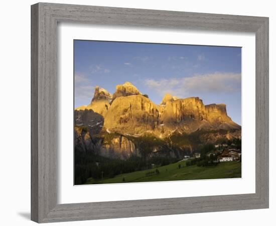 Sella Gruppe and Colfosco at Dawn, Dolomites, Italy, Europe-Gary Cook-Framed Photographic Print