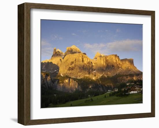 Sella Gruppe and Colfosco at Dawn, Dolomites, Italy, Europe-Gary Cook-Framed Photographic Print