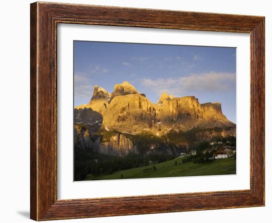 Sella Gruppe and Colfosco at Dawn, Dolomites, Italy, Europe-Gary Cook-Framed Photographic Print