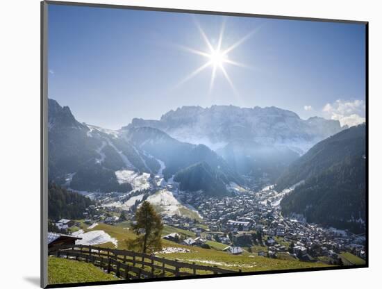 Sella mountain range and village Wolkenstein, Selva in the dolomites of South Tyrol, Alto Adige-Martin Zwick-Mounted Photographic Print