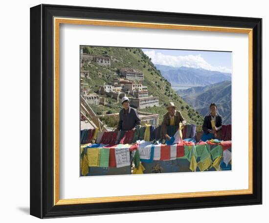 Selling Prayer Flags, Ganden Monastery, Near Lhasa, Tibet, China-Ethel Davies-Framed Photographic Print